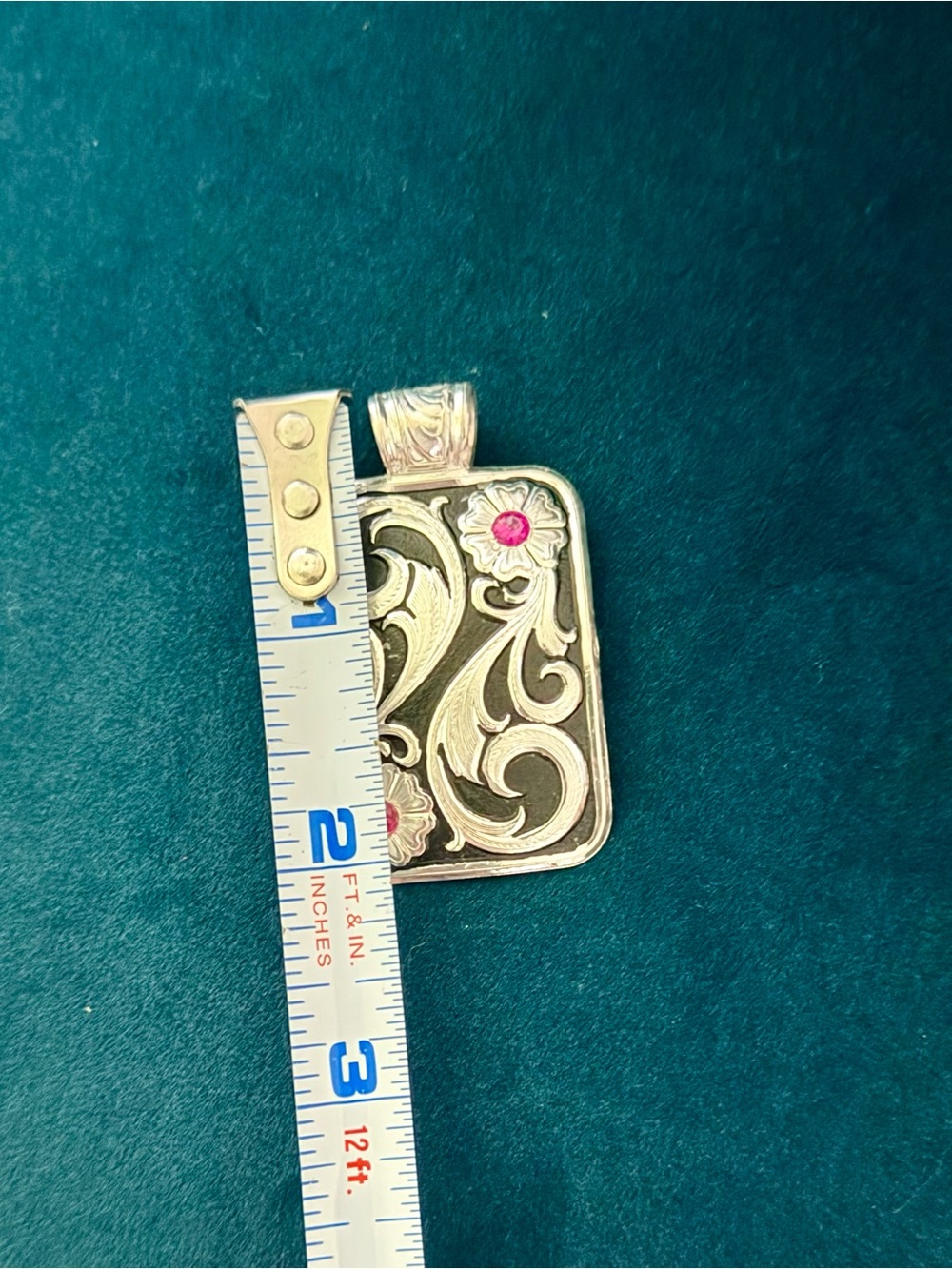 Vintage Montana Silversmiths Two Tone Floral Scroll Pendant with Ruby Stones - Picture 4 of 5